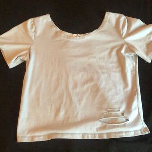 A blue cropped shirt